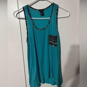 Rue21 Turquoise Tank Top with Black Tribal Trim